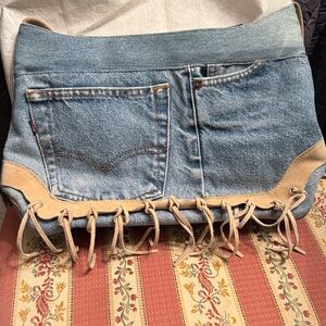 Denim and Tan Shoulder Bag